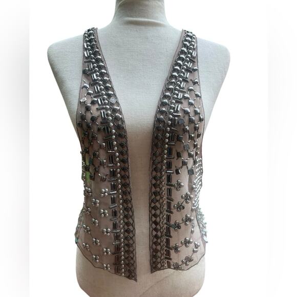 Y2K The Buckle Sheer Mesh Studded Boho Moto Vest S Edgy Festival Fairy Grunge - Picture 2 of 8